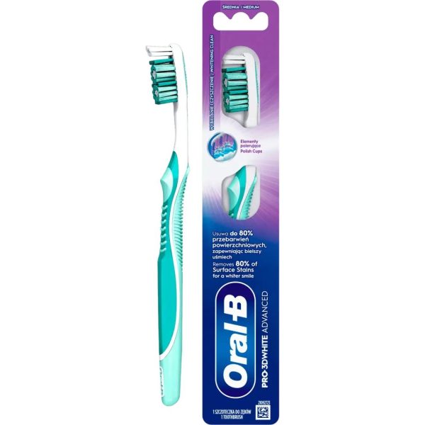 مسواک اورال بی Oral-B Pro-3DWhite Advanced با الیاف متوسط برای کمک به پاکسازی لکه‌های سطحی